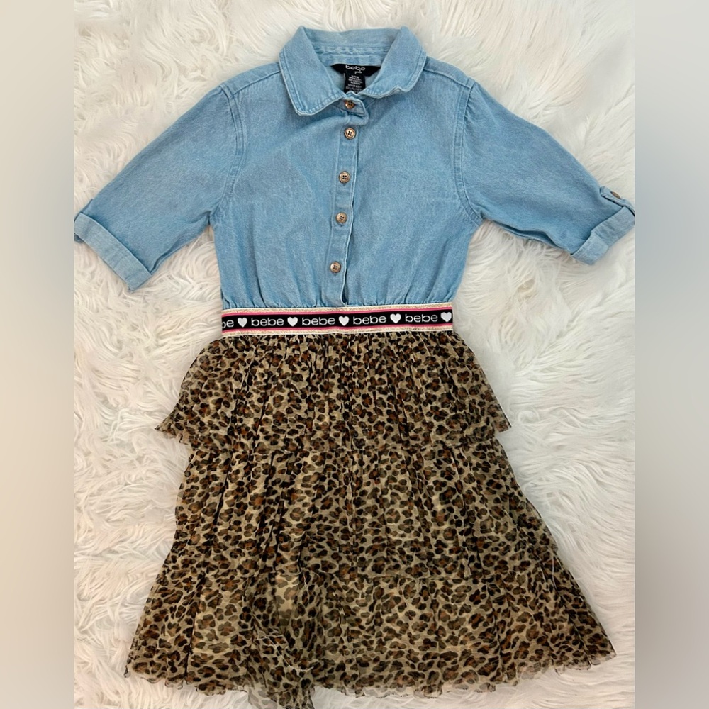 Bebe Blue Denim and Leopard Dress